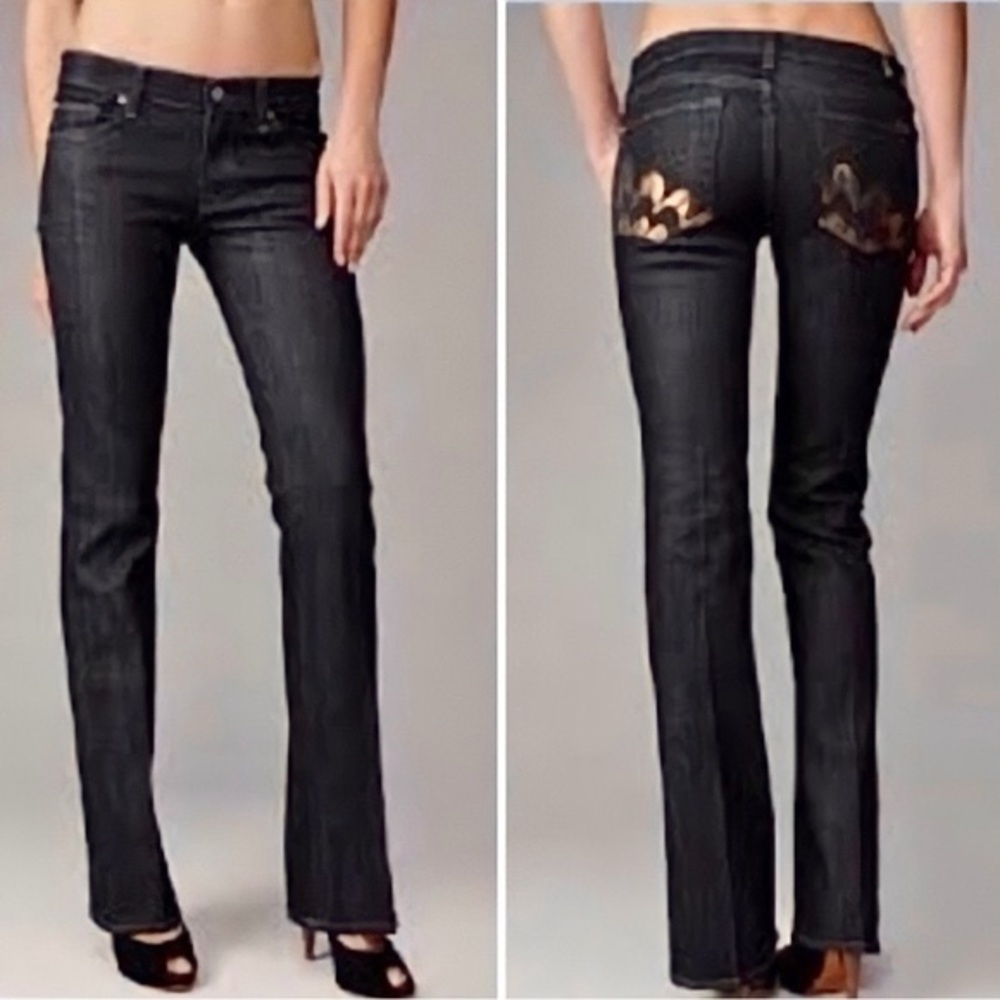 7 For All Mankind Midnight Mercer Bootcut Peacock Jeans Size 28 RARE